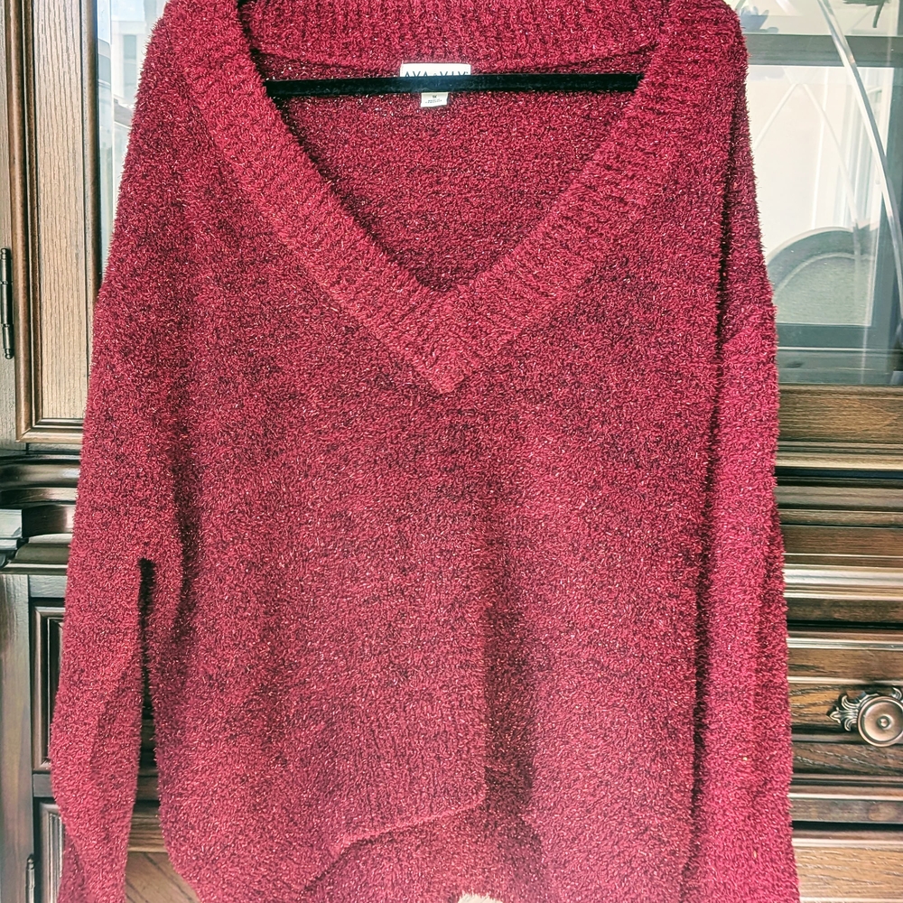 Burgundy Sparkle V-Neck Sweater – Ava & Viv